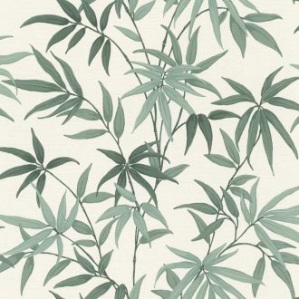   Meghitt hangulat - Falra kapaszkodó bambuszlevelek krémfehér menta és zsályazöld tónus tapéta