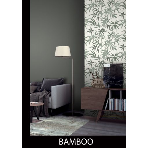 Meghitt hangulat - Falra kapaszkodó bambuszlevelek krémfehér menta és zsályazöld tónus tapéta