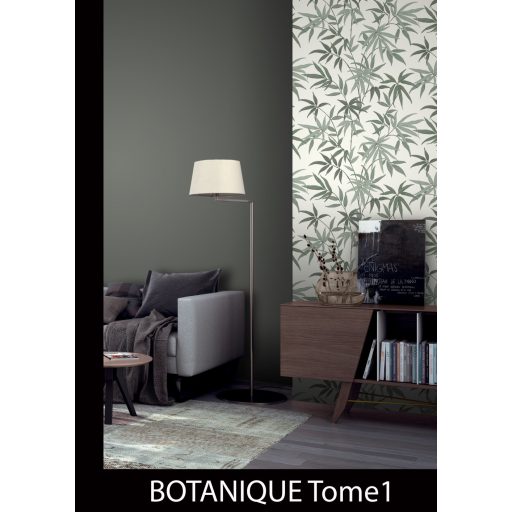 Meghitt hangulat - Falra kapaszkodó bambuszlevelek krémfehér menta és zsályazöld tónus tapéta