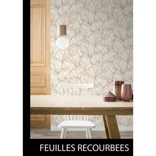 Túlméretezett grafikus levélzet/lombozat minta textil háttéren fehér és bronzszín tónus fémes csillogású mintarajzolat tapéta