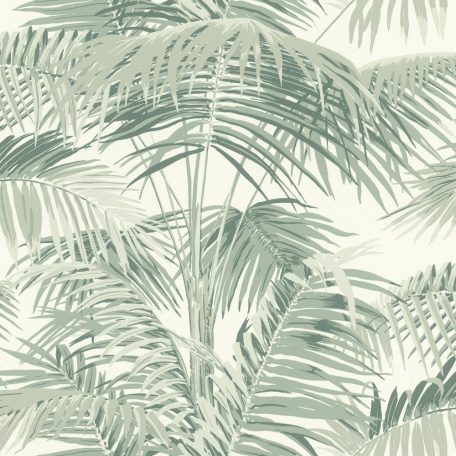 Egzotikus pálmalavelek pompáznak a falon fehér és zöld árnyalatok tapéta