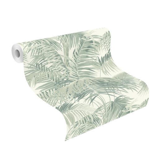 Egzotikus pálmalavelek pompáznak a falon fehér és zöld árnyalatok tapéta