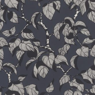   Kecses megjelenésű fal mentén növekvő levélágak sötétszürke/kékesszürke fekete és fehér tónus tapéta