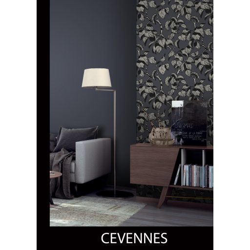 Kecses megjelenésű fal mentén növekvő levélágak sötétszürke/kékesszürke fekete és fehér tónus tapéta