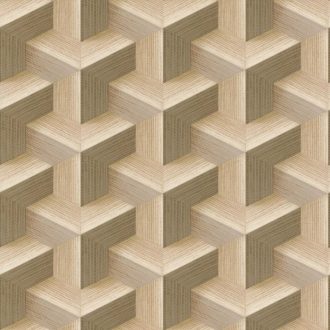   Fajáték! Egyedi textúrájú fa elemek geometrikus 3D mintája bézs és sötétbézs tónus tapéta