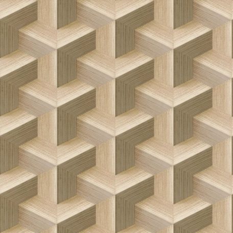 Fajáték! Egyedi textúrájú fa elemek geometrikus 3D mintája bézs és sötétbézs tónus tapéta