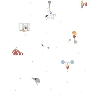   ICH Noa 7000-3 CIRCUS WHITE Gyerekszobai cirkusz motívumok fehér ecru szürke kék fekete barna narancs tapéta
