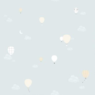   ICH Noa 7001-1 MONTGOLFIERES MINT Gyerekszobai léghajó motívum fehér bézs szürke szürkésmenta tapéta