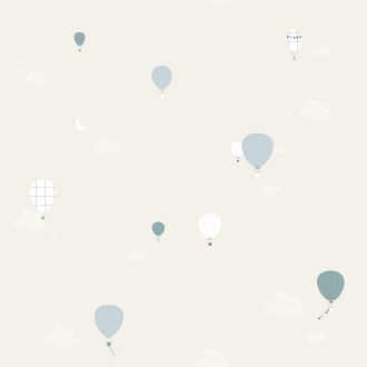   ICH Noa 7001-2 MONTGOLFIERES BEIGE Gyerekszobai léghajó motívum fehér bézs türkiz tapéta
