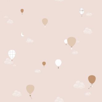   ICH Noa 7001-3 MONTGOLFIERES PINK Gyerekszobai léghajó motívum fehér bézs rózsaszín barna tapéta
