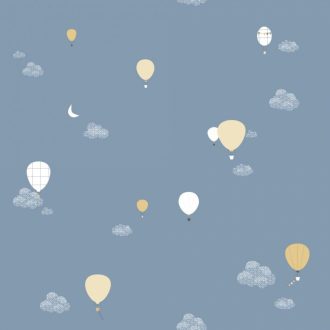   ICH Noa 7001-4 MONTGOLFIERES BLUE Gyerekszobai léghajó motívum fehér bézs kék tapéta
