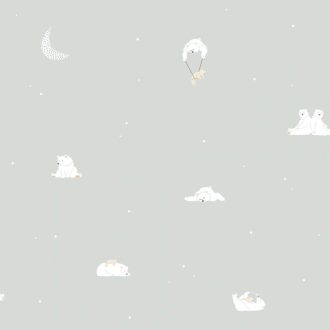   ICH Noa 7003-1 BONNE NUIT MINT Gyerekszobai Jó Éjszakát! jegesmedvék lefekvés előtt fehér szürke szürkésmenta tapéta