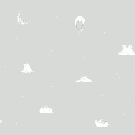 ICH Noa 7003-1 BONNE NUIT MINT Gyerekszobai Jó Éjszakát! jegesmedvék lefekvés előtt fehér szürke szürkésmenta tapéta