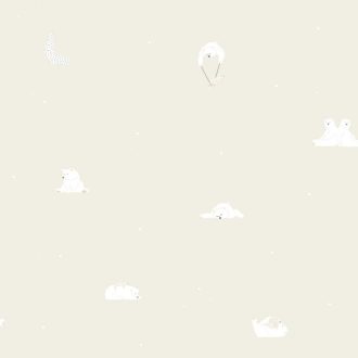   ICH Noa 7003-2 BONNE NUIT BEIGE Gyerekszobai Jó Éjszakát! jegesmedvék lefekvés előtt fehér szürke bézs tapéta