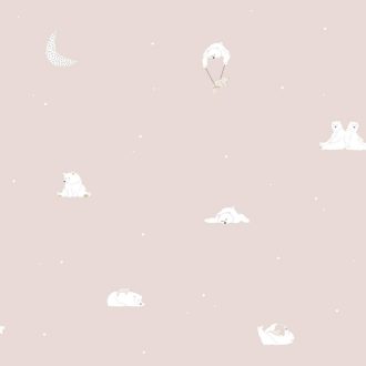   ICH Noa 7003-3 BONNE NUIT PINK Gyerekszobai Jó Éjszakát! jegesmedvék lefekvés előtt fehér rózsaszín tapéta