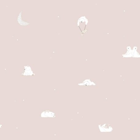 ICH Noa 7003-3 BONNE NUIT PINK Gyerekszobai Jó Éjszakát! jegesmedvék lefekvés előtt fehér rózsaszín tapéta