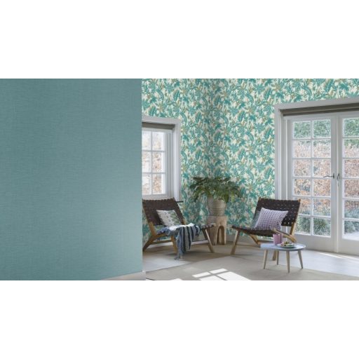 Rasch Kalahari 700473 Natur Egyszínű természetes durva szövésű textilstruktúra petrolkék tapéta