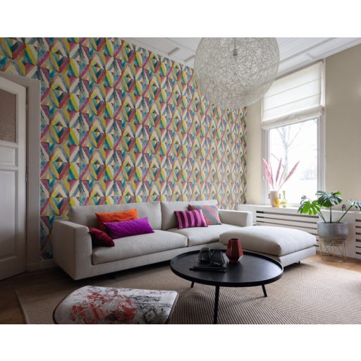 Rasch Kalahari 704051 Etno Geometrikus koncentrikus festett rombuszok bézs pink szines tapéta