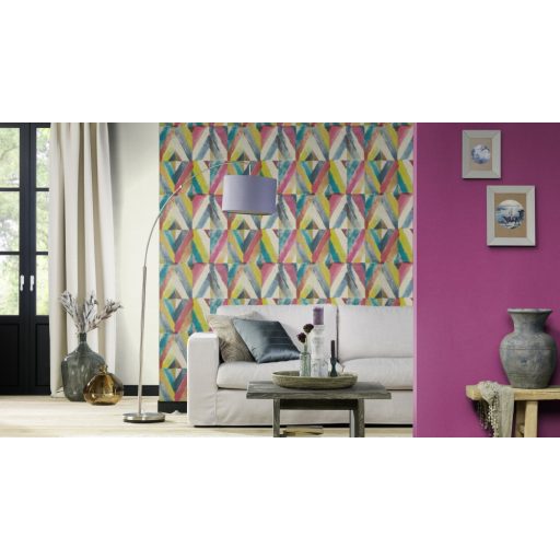 Rasch Kalahari 704051 Etno Geometrikus koncentrikus festett rombuszok bézs pink szines tapéta