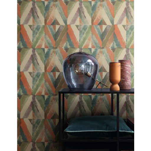 Rasch Kalahari 704068 Etno Geometrikus koncentrikus festett rombuszok szürkésbézs zöld szines tapéta