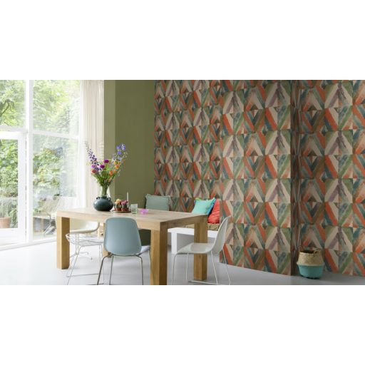 Rasch Kalahari 704068 Etno Geometrikus koncentrikus festett rombuszok szürkésbézs zöld szines tapéta