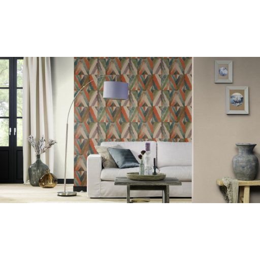 Rasch Kalahari 704068 Etno Geometrikus koncentrikus festett rombuszok szürkésbézs zöld szines tapéta