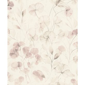   Bohém és romantikus akvarell áttetsző botanikai/virág minta krém/krémfehér púderrózsaszín és mályva tónus tapéta