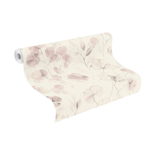 Bohém és romantikus akvarell áttetsző botanikai/virág minta krém/krémfehér púderrózsaszín és mályva tónus tapéta