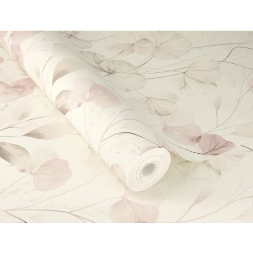 Bohém és romantikus akvarell áttetsző botanikai/virág minta krém/krémfehér púderrózsaszín és mályva tónus tapéta