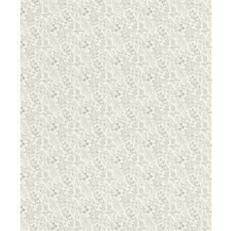   Sűrű mégis légies kompozíció - mikro-botanikus virág és levél rajzolat krémszín szürke szürkészöld és halvány rózsaszín tónus tapéta