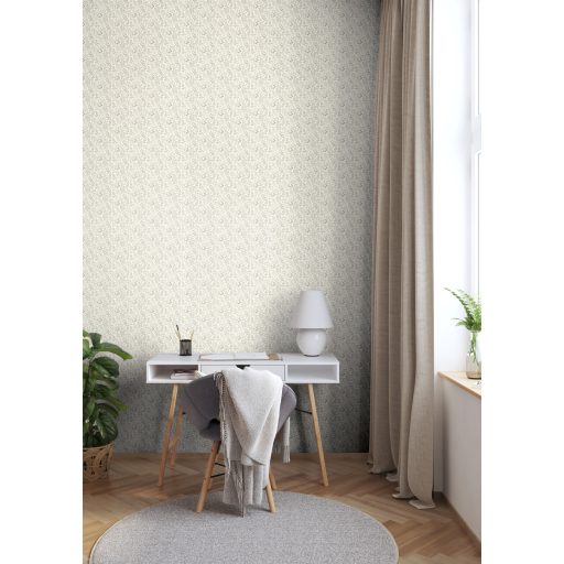 Sűrű mégis légies kompozíció - mikro-botanikus virág és levél rajzolat krémszín szürke szürkészöld és halvány rózsaszín tónus tapéta