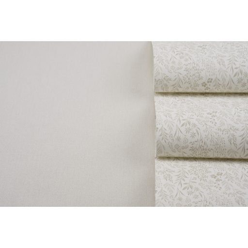 Sűrű mégis légies kompozíció - mikro-botanikus virág és levél rajzolat krémfehér és finom bézs tónus tapéta