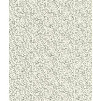   Sűrű mégis légies kompozíció - mikro-botanikus virág és levél rajzolat krémfehér és olívzöld tónus tapéta