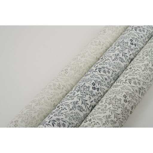 Sűrű mégis légies kompozíció - mikro-botanikus virág és levél rajzolat krémfehér és olívzöld tónus tapéta