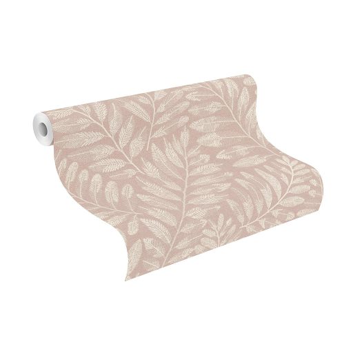 Botanikai szépség az akvarell lágyságával - páfrány és trópusi levelek púderrózsaszín krém és elefántcsont tónus tapéta