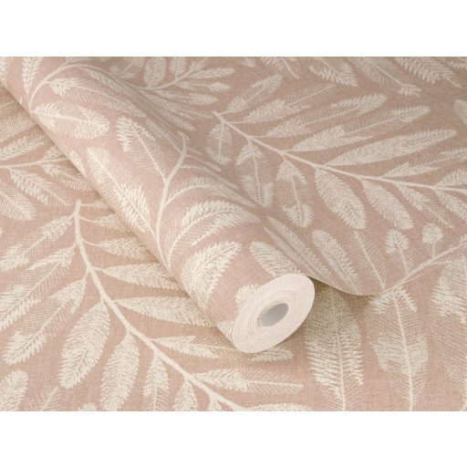 Botanikai szépség az akvarell lágyságával - páfrány és trópusi levelek púderrózsaszín krém és elefántcsont tónus tapéta