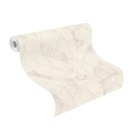 Háromdimenziós hatású dekoratív levél design gyöngyház és világosszürke tónus finom csillogás tapéta