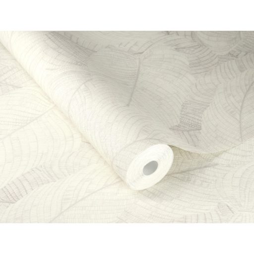 Háromdimenziós hatású dekoratív levél design gyöngyház és világosszürke tónus finom csillogás tapéta