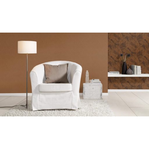 Háromdimenziós hatású dekoratív levél design vörösesbarna/bronzbarna és antracit tónus finom csillogás tapéta