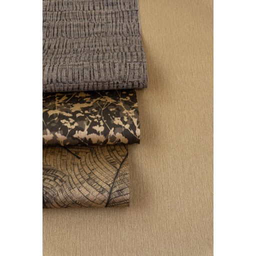 Háromdimenziós hatású dekoratív levél design világos rézszín szürke szürkésbarna és antracit tónus finom csillogás tapéta