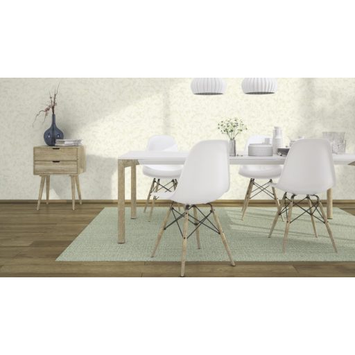 Bájos virágos design a háttérből felsejlő ágakkal krémfehér és világosbézs tónus finom fémes csillogás tapéta