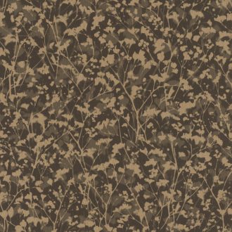   Bájos virágos design a háttérből felsejlő ágakkal sötétszürke/antracit szürkésbarna és világos rézszín tónus finom fémes csillogás tapéta