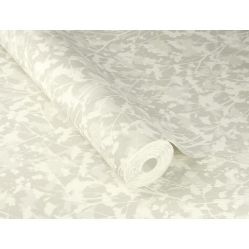 Bájos virágos design a háttérből felsejlő ágakkal világosszürke szürke és fehér tónus finom fémes csillogás tapéta