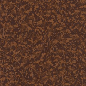   Bájos virágos design a háttérből felsejlő ágakkal sötétbarna bronzbarna és rézszín tónus finom fémes csillogás tapéta