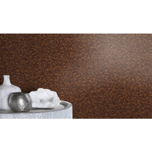 Bájos virágos design a háttérből felsejlő ágakkal sötétbarna bronzbarna és rézszín tónus finom fémes csillogás tapéta