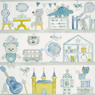   Camengo Bibliotheque 72820239 SUMMER CAMP Gyerekszobai fehér kék zöld sárga tapéta