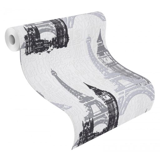 Rasch Kids & Teens III/Make a Change 734805 Párizs London nevezetességei fehér szürke fekete tapéta