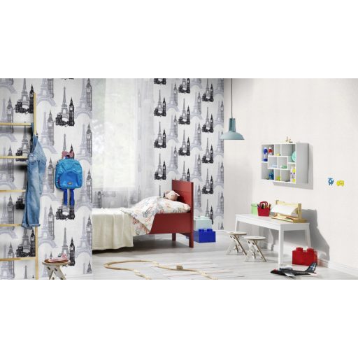 Rasch Kids & Teens III/Make a Change 734805 Párizs London nevezetességei fehér szürke fekete tapéta