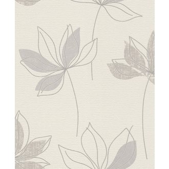   Modern stílusos levél dekorminta krém bézs szürke és ezüst tónus fénylő mintarészletek tapéta