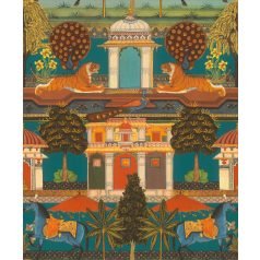   A maharadzsa pompás palotája és impozáns kertje sárga piros kék zöld barna és a festékpaletta még több árnyalata tapéta